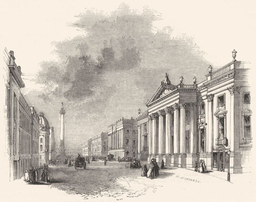 NORTHUMBERLAND. Newcastle. Grey Street 1850 old antique vintage print picture